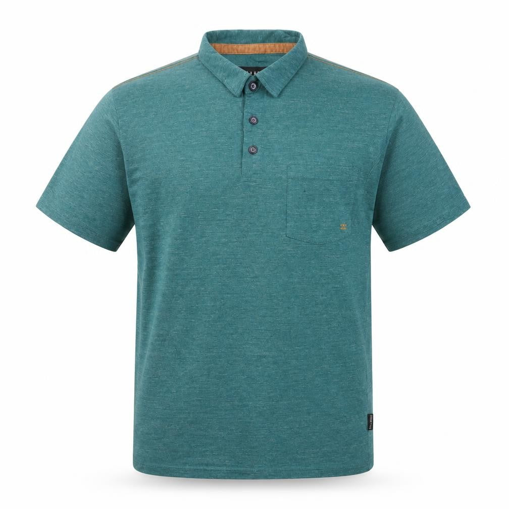 Front view of Billabong Men's Green Marl Logo Pocket Polo Shirt, size L