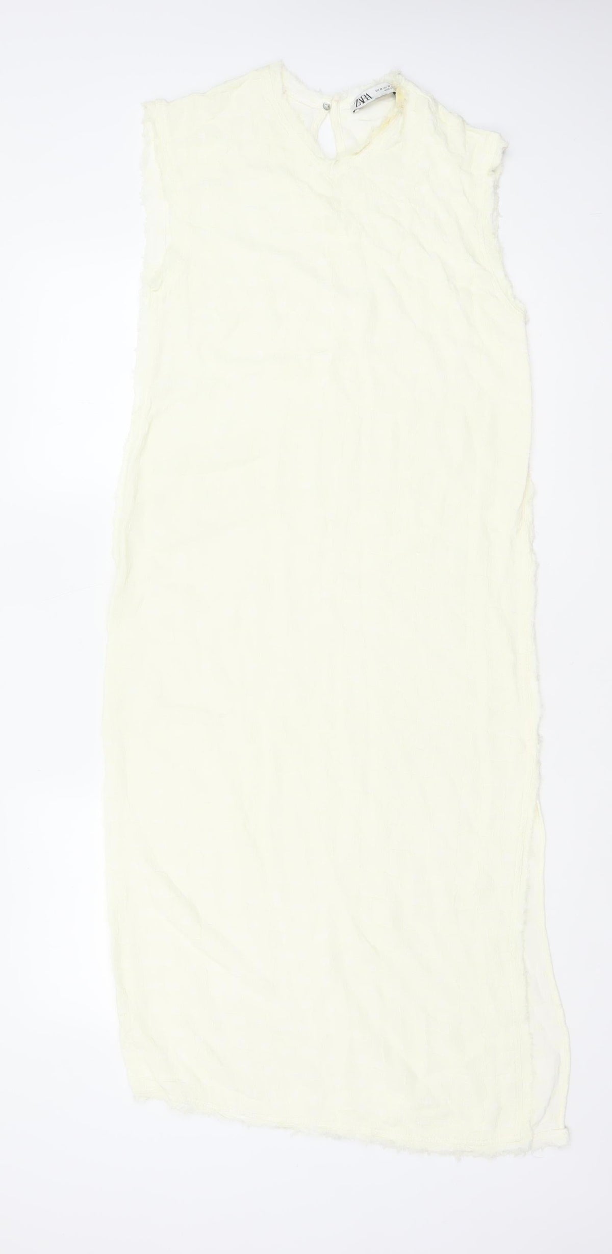 Zara Women Ivory XS Long Sheath Dress Sleeveless Frayed Trim