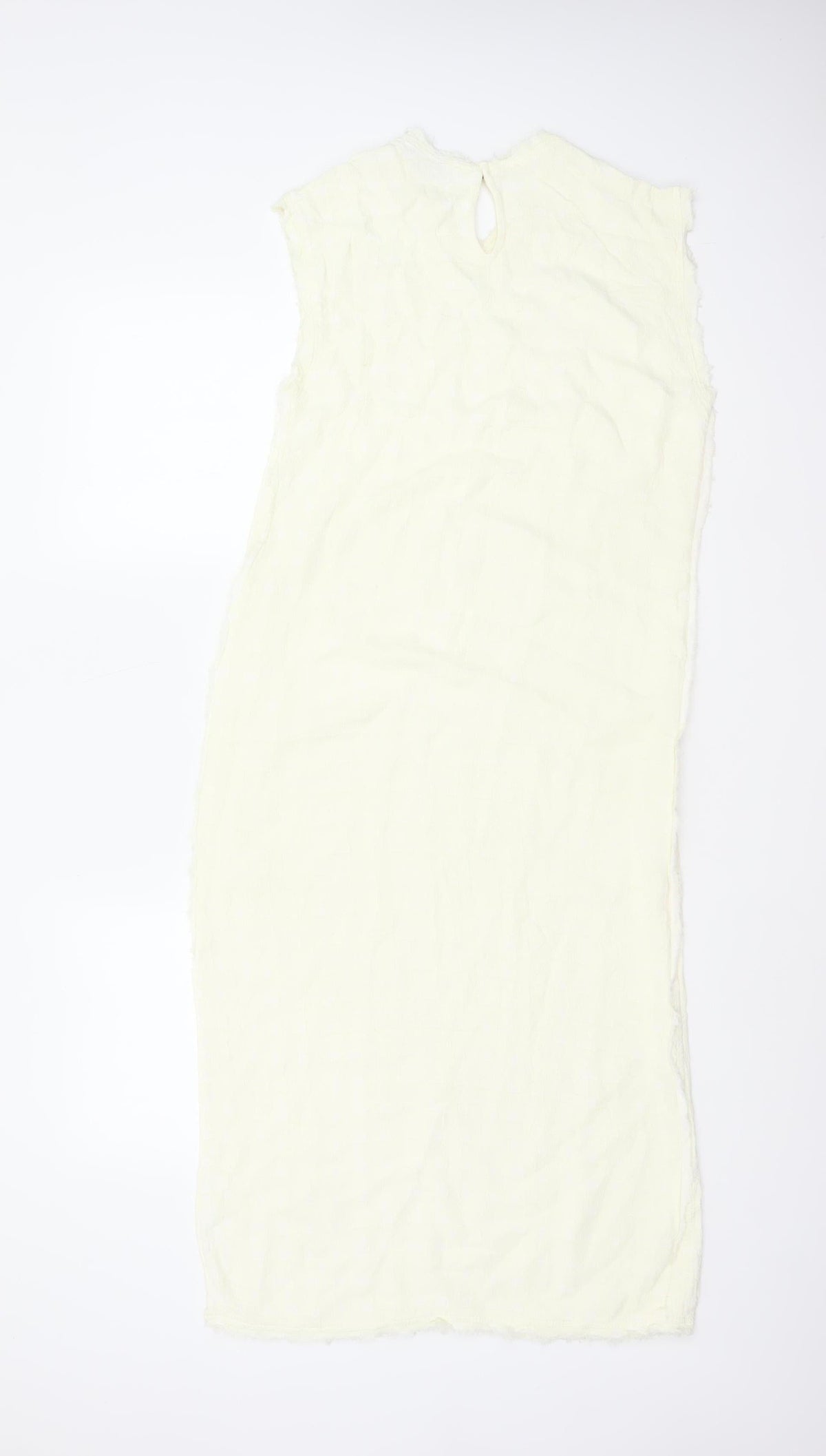 Zara Women Ivory XS Long Sheath Dress Sleeveless Frayed Trim