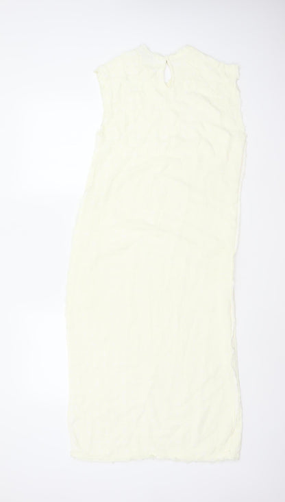 Zara Women Ivory XS Long Sheath Dress Sleeveless Frayed Trim