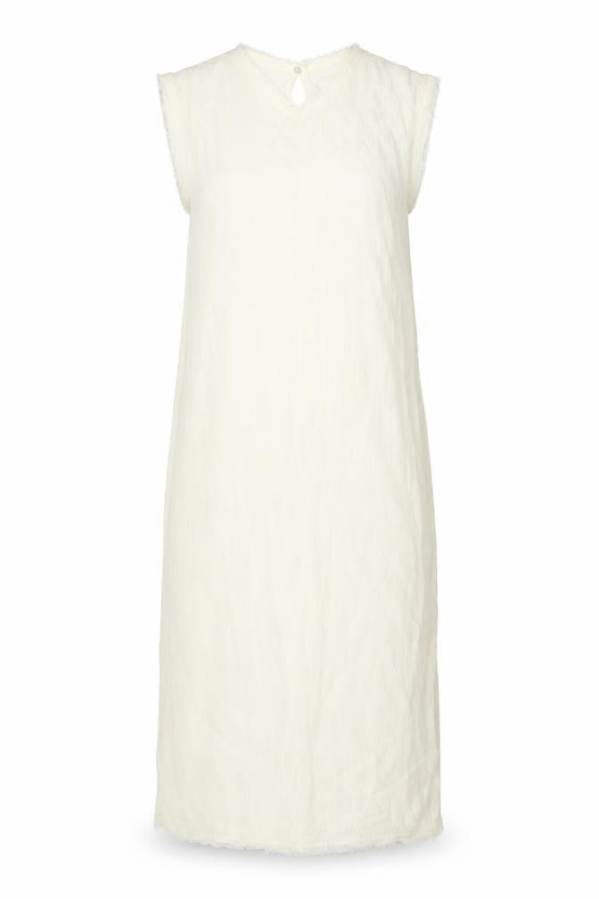 Zara Women Ivory XS Long Sheath Dress Sleeveless Frayed Trim