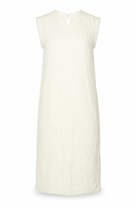 Zara Women Ivory XS Long Sheath Dress Sleeveless Frayed Trim