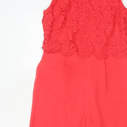 Oasis Women Red Size 10 Lace Wide Leg Sleeveless Jumpsuit Formal