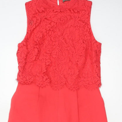 Oasis Women Red Size 10 Lace Wide Leg Sleeveless Jumpsuit Formal
