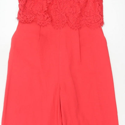 Oasis Women Red Size 10 Lace Wide Leg Sleeveless Jumpsuit Formal