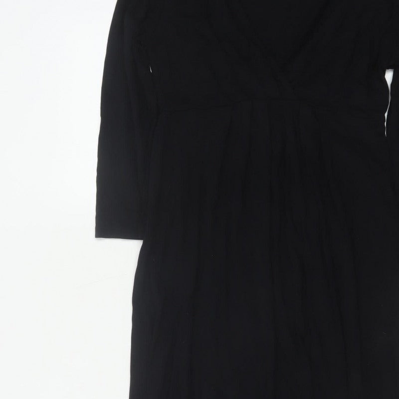 Boden Women Black UK 12 Maxi V-Neck Long Sleeve Stretch Dress