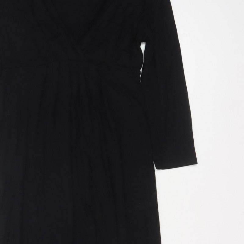 Boden Women Black UK 12 Maxi V-Neck Long Sleeve Stretch Dress