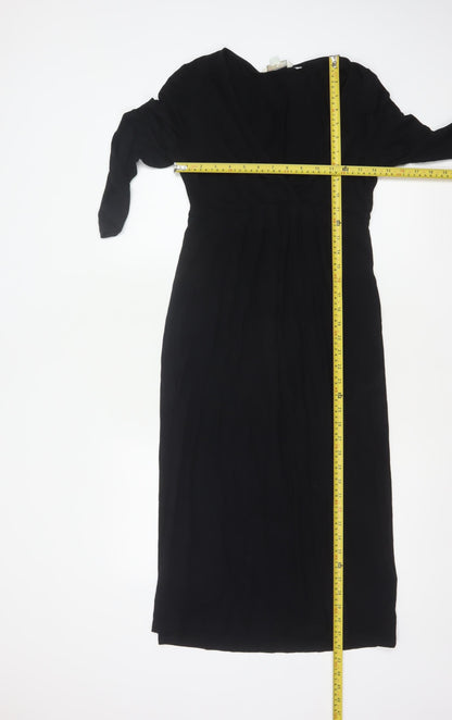 Boden Women Black UK 12 Maxi V-Neck Long Sleeve Stretch Dress