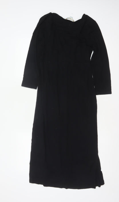 Boden Women Black UK 12 Maxi V-Neck Long Sleeve Stretch Dress
