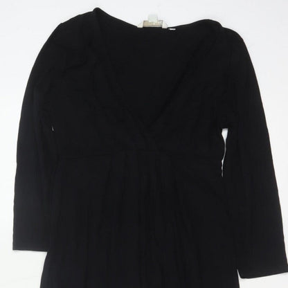 Boden Women Black UK 12 Maxi V-Neck Long Sleeve Stretch Dress