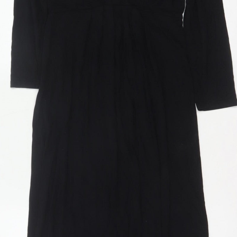 Boden Women Black UK 12 Maxi V-Neck Long Sleeve Stretch Dress