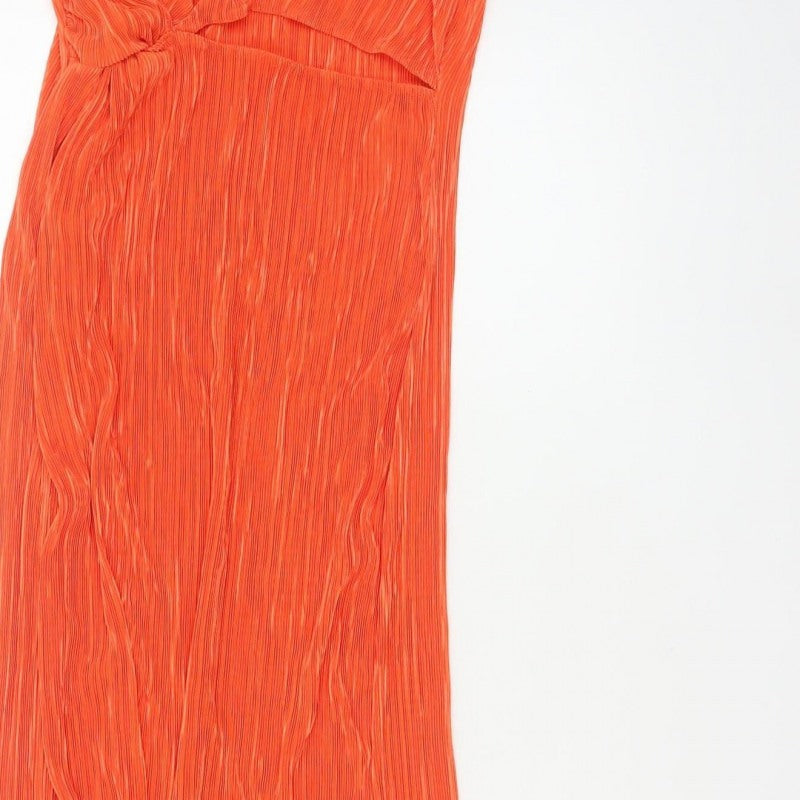 PrettyLittleThing Women Orange UK 12 One Shoulder Pleated Maxi Dress