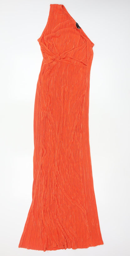 PrettyLittleThing Women Orange UK 12 One Shoulder Pleated Maxi Dress