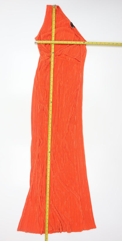PrettyLittleThing Women Orange UK 12 One Shoulder Pleated Maxi Dress