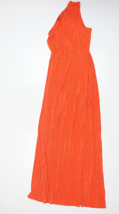 PrettyLittleThing Women Orange UK 12 One Shoulder Pleated Maxi Dress