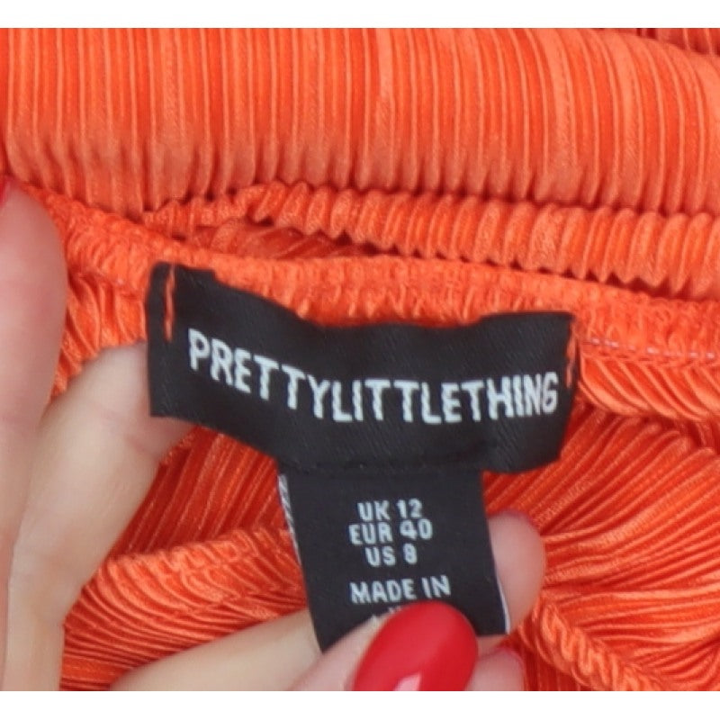 PrettyLittleThing Women Orange UK 12 One Shoulder Pleated Maxi Dress
