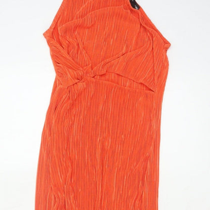 PrettyLittleThing Women Orange UK 12 One Shoulder Pleated Maxi Dress