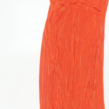 PrettyLittleThing Women Orange UK 12 One Shoulder Pleated Maxi Dress