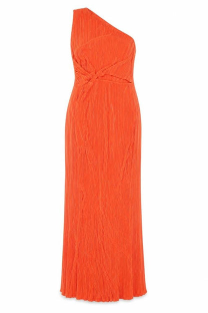 PrettyLittleThing Women Orange UK 12 One Shoulder Pleated Maxi Dress