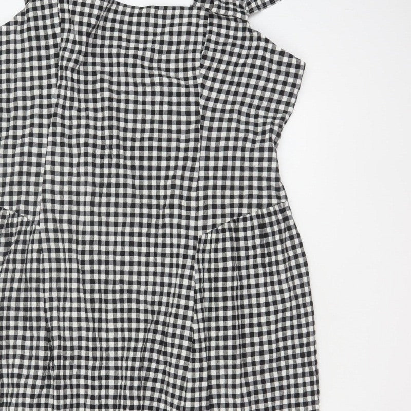 M&S Women Black White Gingham UK 24 Fit & Flare Midi Dress