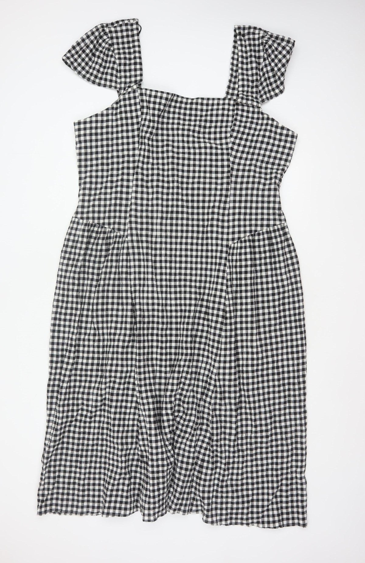 M&S Women Black White Gingham UK 24 Fit & Flare Midi Dress