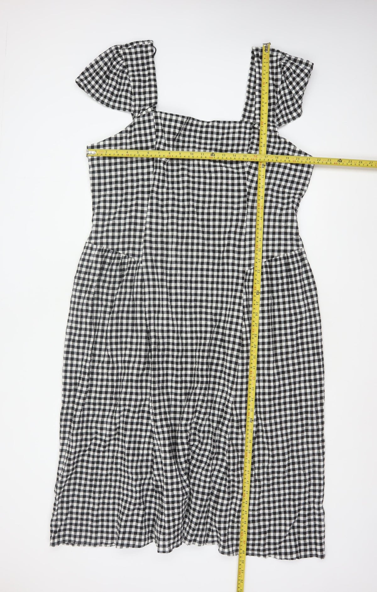 M&S Women Black White Gingham UK 24 Fit & Flare Midi Dress
