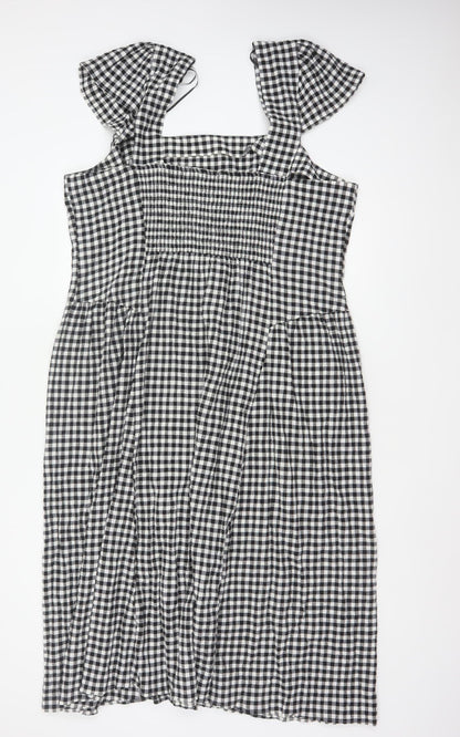 M&S Women Black White Gingham UK 24 Fit & Flare Midi Dress