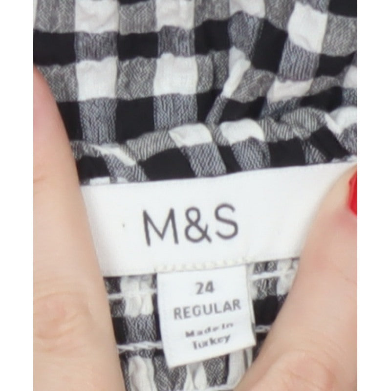 M&S Women Black White Gingham UK 24 Fit & Flare Midi Dress