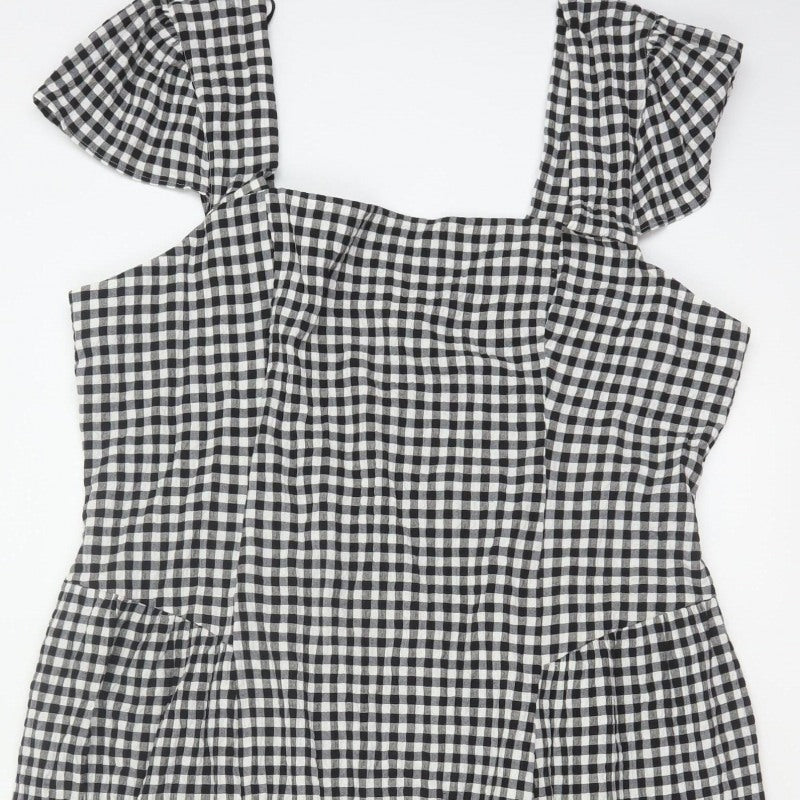 M&S Women Black White Gingham UK 24 Fit & Flare Midi Dress