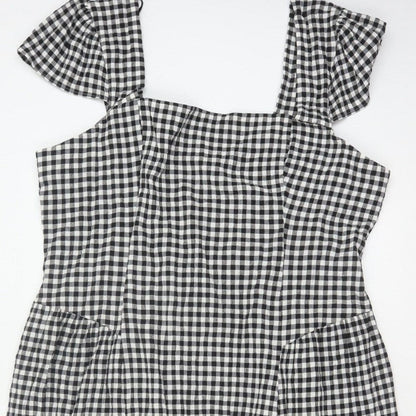 M&S Women Black White Gingham UK 24 Fit & Flare Midi Dress