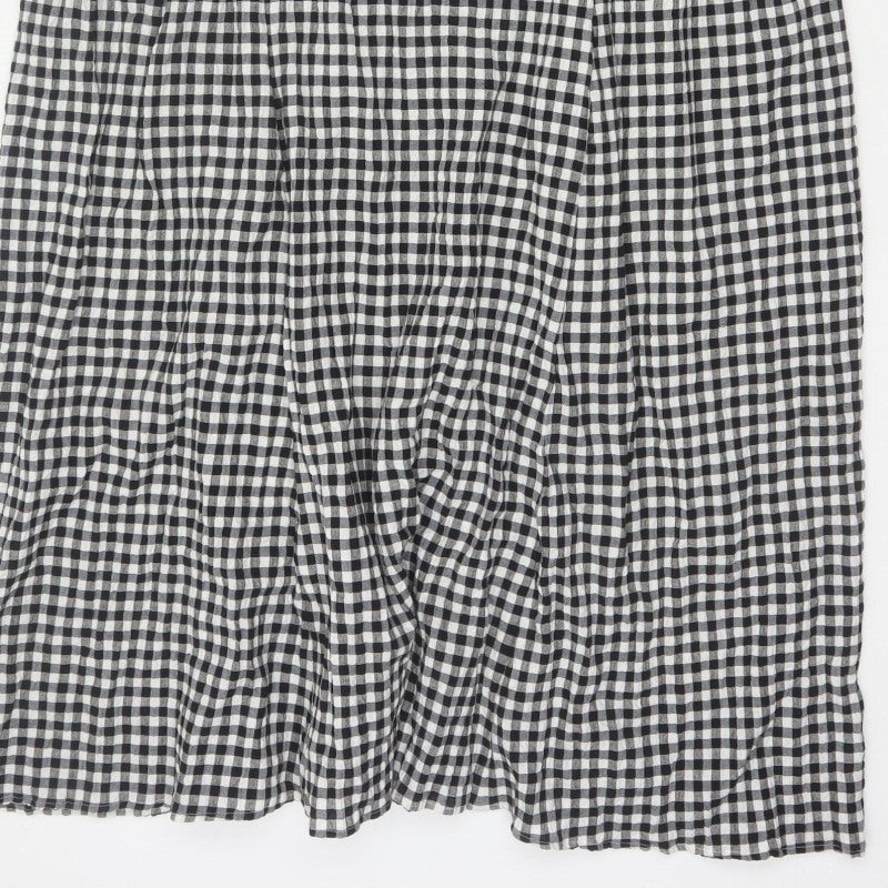 M&S Women Black White Gingham UK 24 Fit & Flare Midi Dress
