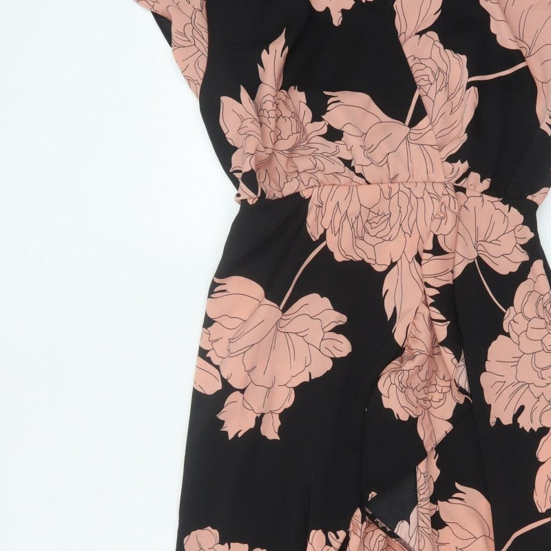 AX Paris Women Black Pink Floral Size 10 Fit & Flare Ruffle Maxi Dress