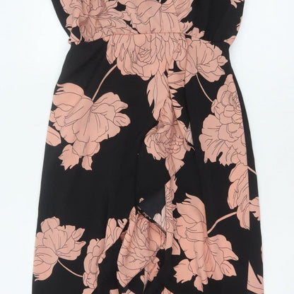 AX Paris Women Black Pink Floral Size 10 Fit & Flare Ruffle Maxi Dress