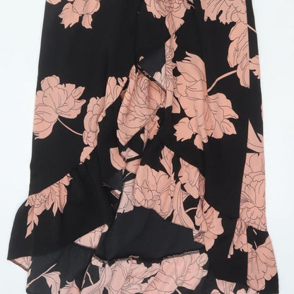AX Paris Women Black Pink Floral Size 10 Fit & Flare Ruffle Maxi Dress