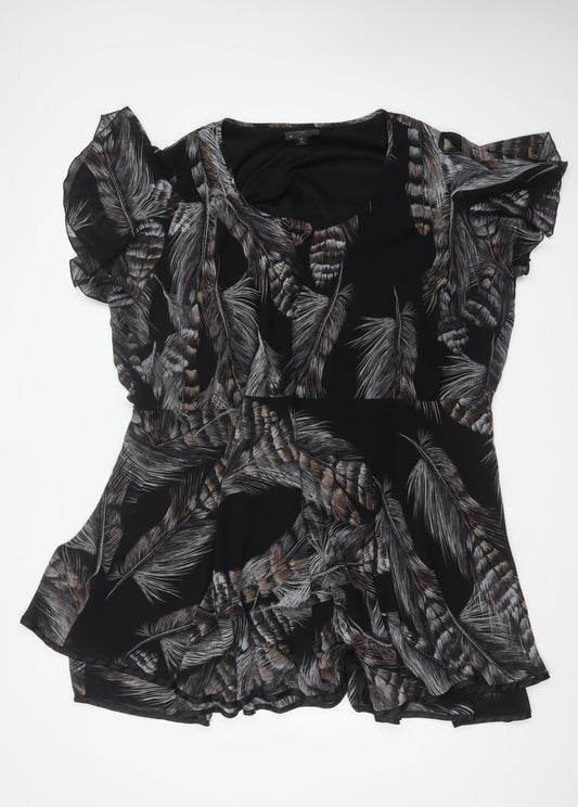 AX Paris Women Black Feather Print UK 12 Fit & Flare Knee Dress