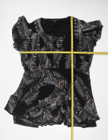AX Paris Women Black Feather Print UK 12 Fit & Flare Knee Dress