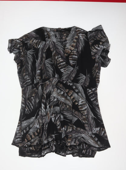 AX Paris Women Black Feather Print UK 12 Fit & Flare Knee Dress