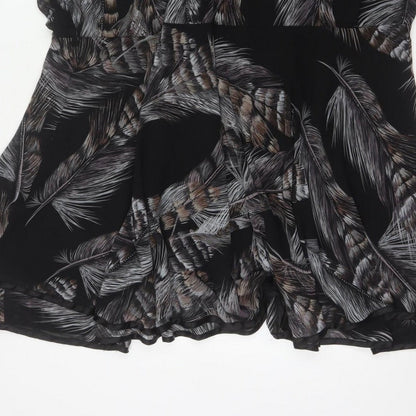 AX Paris Women Black Feather Print UK 12 Fit & Flare Knee Dress