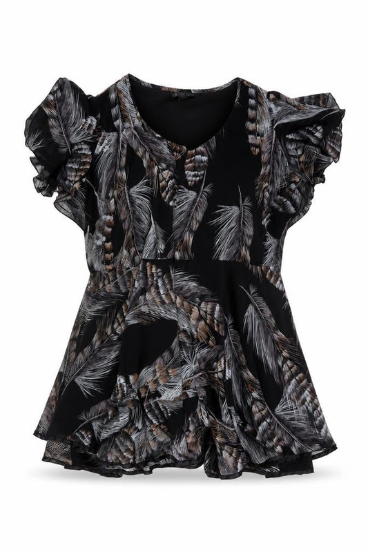 AX Paris Women Black Feather Print UK 12 Fit & Flare Knee Dress
