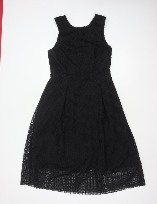 Warehouse Women Black UK 12 Fit & Flare Lace Backless Dress