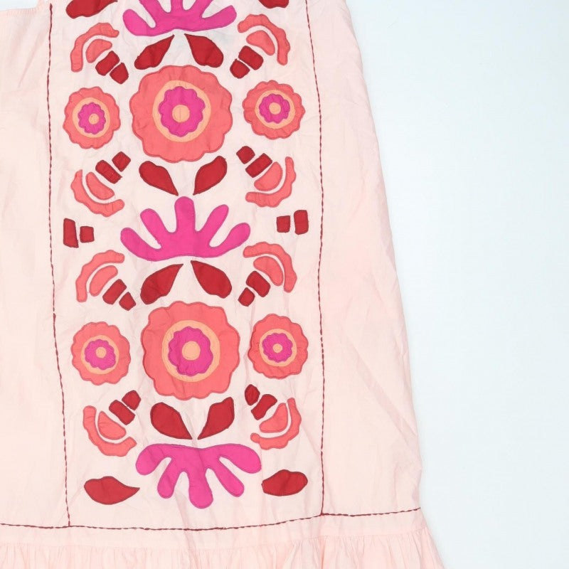 Zara Women Pink M Floral Embroidered Halter A-Line Knee Dress