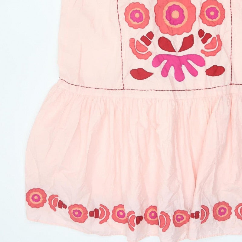 Zara Women Pink M Floral Embroidered Halter A-Line Knee Dress