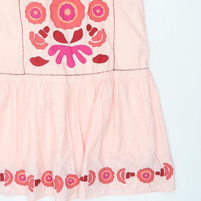 Zara Women Pink M Floral Embroidered Halter A-Line Knee Dress