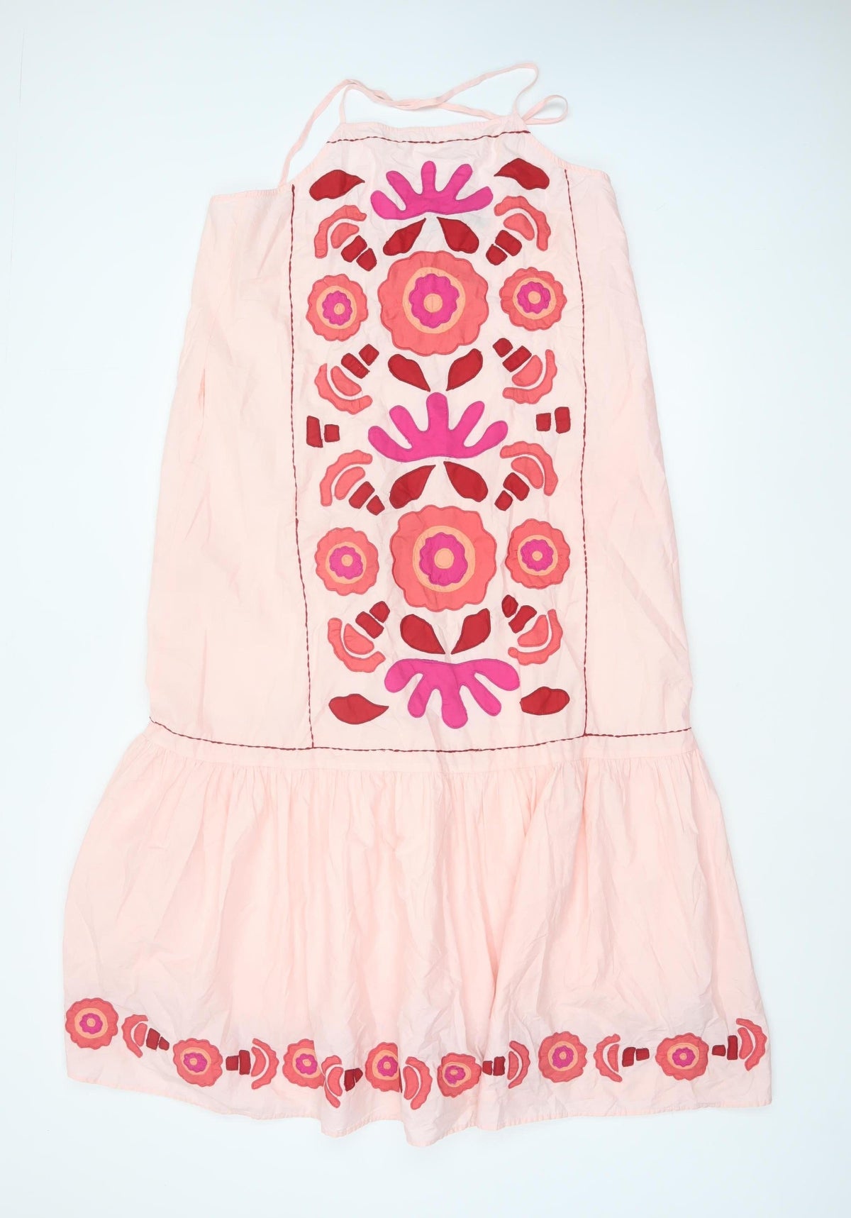 Zara Women Pink M Floral Embroidered Halter A-Line Knee Dress