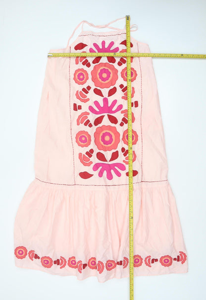 Zara Women Pink M Floral Embroidered Halter A-Line Knee Dress