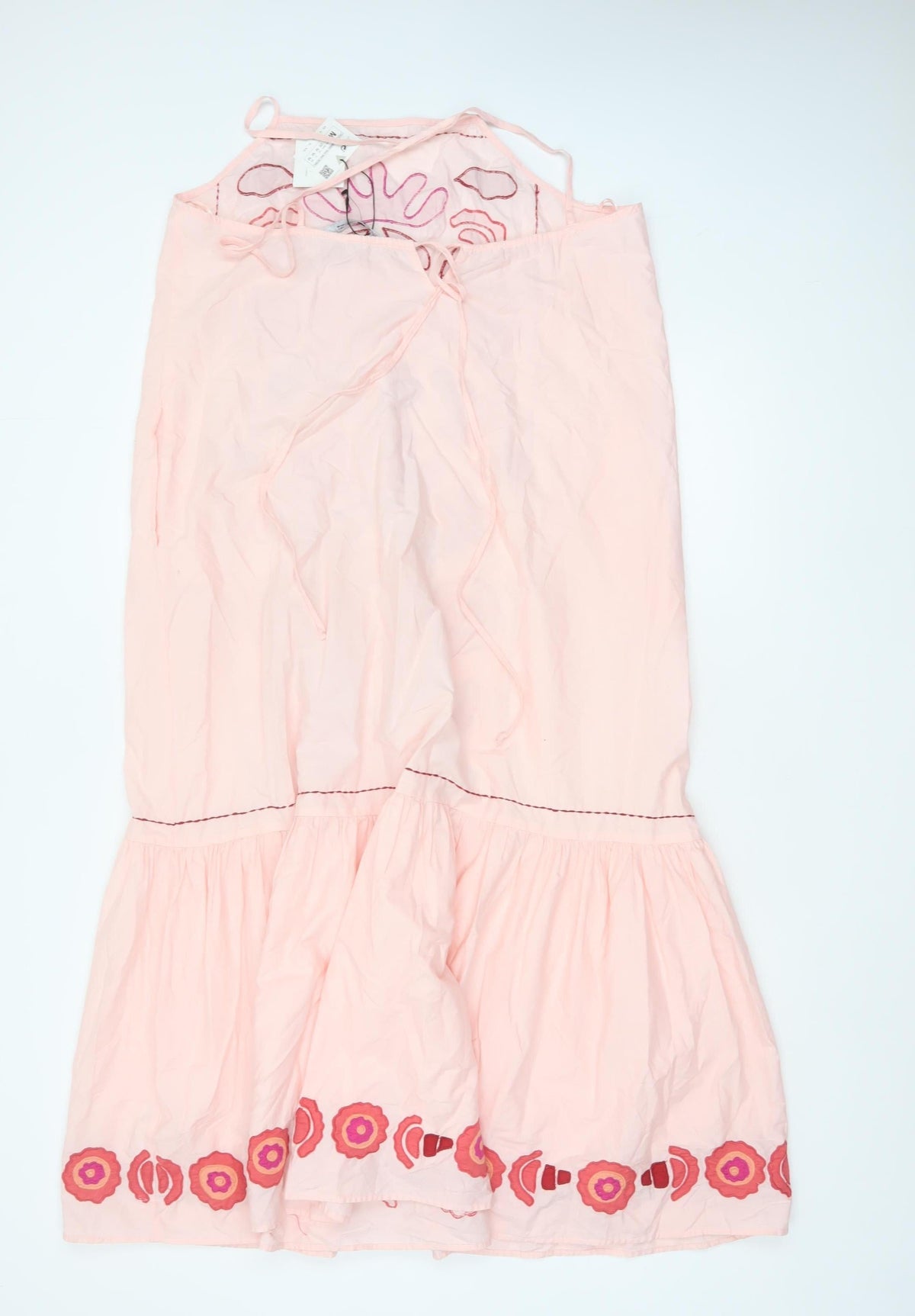 Zara Women Pink M Floral Embroidered Halter A-Line Knee Dress