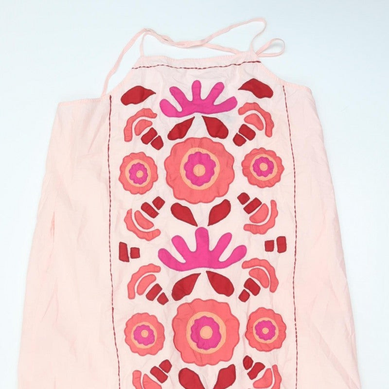 Zara Women Pink M Floral Embroidered Halter A-Line Knee Dress
