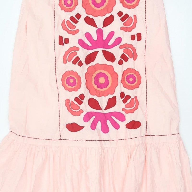 Zara Women Pink M Floral Embroidered Halter A-Line Knee Dress