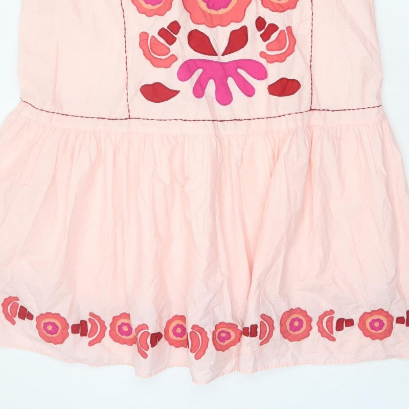 Zara Women Pink M Floral Embroidered Halter A-Line Knee Dress