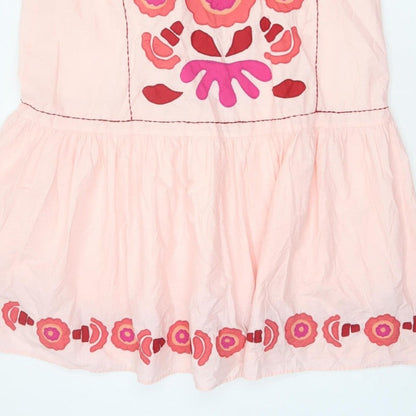 Zara Women Pink M Floral Embroidered Halter A-Line Knee Dress